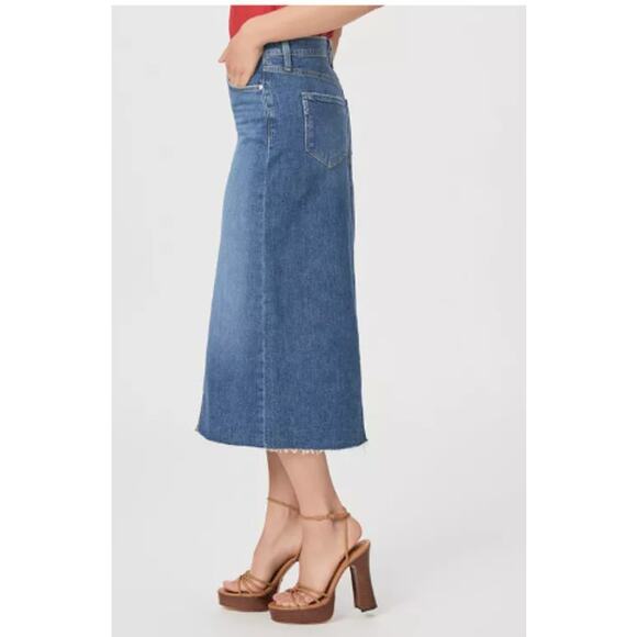 PAIGE Meadow Raw Hem Denim Midi Skirt Size 24 - Picture 3 of 9
